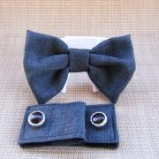 Cuffs and Bow Tie : Dark Linen Gray Combo Dog Wedding Attire