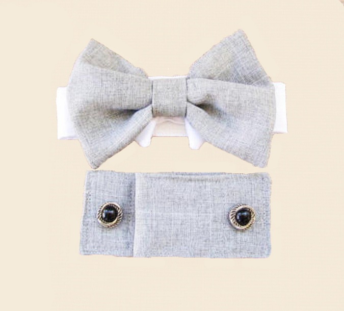 Dog Wedding Cuffs And Bow Tie: Linen Gray
